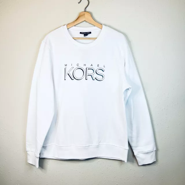 Michael Kors Logo Men’s White Crew Neck Fleece Sweatshirt/Sz:Large/NWT