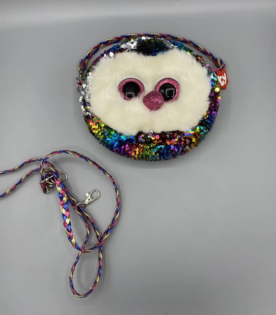 Ty Flippables Owl Purse Owen Beanies Rainbow Sequins Purse Barely Used 2 Handles