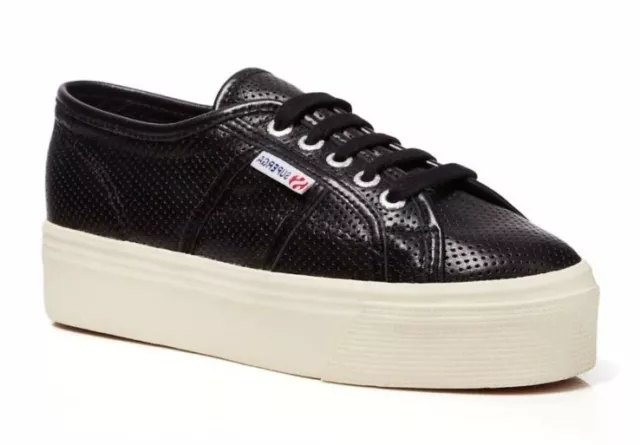 NEW Women's Black Superga 2750 Perf. Nappa Leather Sneakers Size 9 (40)