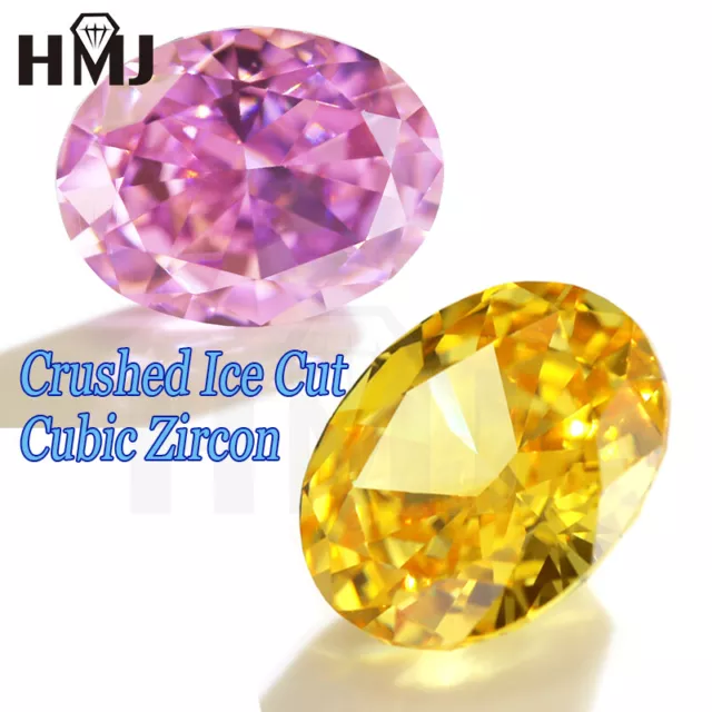 Oval Crushed Ice Cut Cubic Zircon CZ Stone Yellow Pink High Carbon Diamond 5A