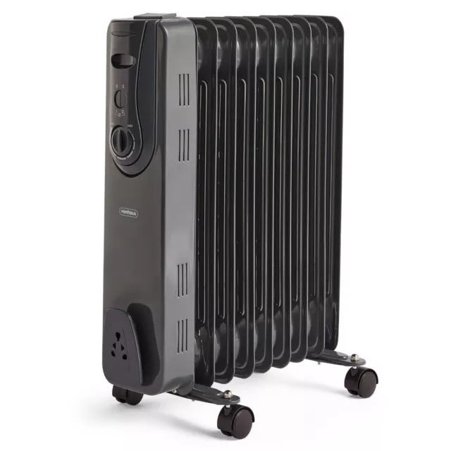 VonHaus ölgefüllter Heizkörper 2000W 9 Flossen tragbare elektrische Heizung grau 2500729