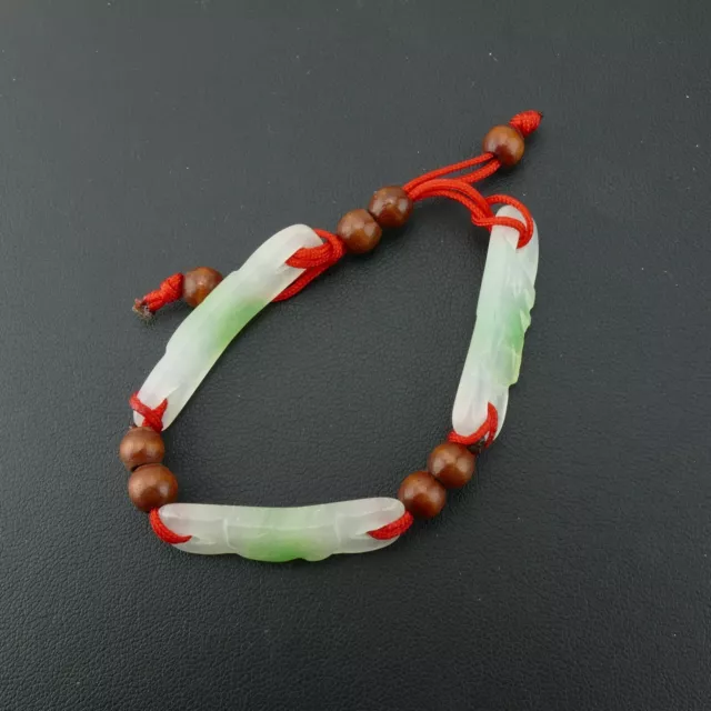 Vintage Handcarved Natural Jade, Bead and Original Red Cord Adjustable Bracelet