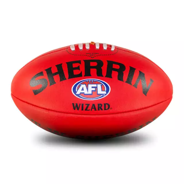 Sherrin AFL Wizard Leather Football Red size 5, 4, 3, 2 - Aussie Rules Football