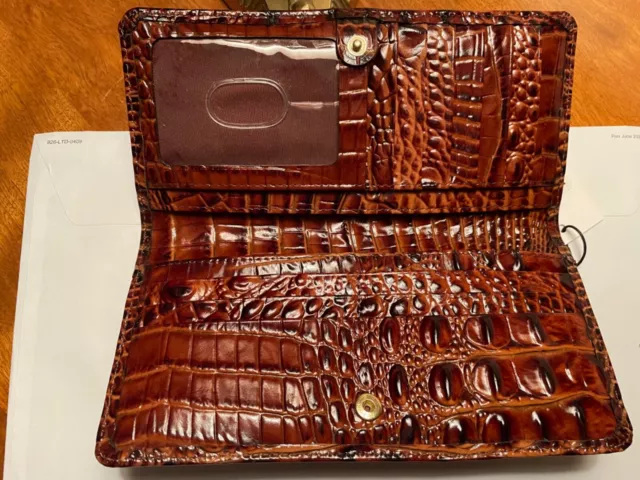 Nwt PECAN MELBOURNE Brahmin ADY Red Brown CROC EMBOSSED Leather BIFOLD Wallet