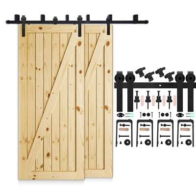 4FT-20FT Bypass Sliding Barn Door Hardware Kit Track Hangers For Double Doors