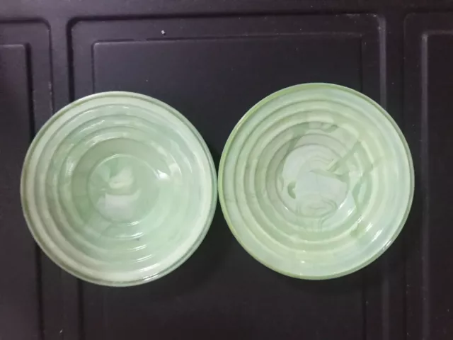 Vintage Jadeite Childs Tea Plates Green & White Swirls Milk Glass AKRO Agate??