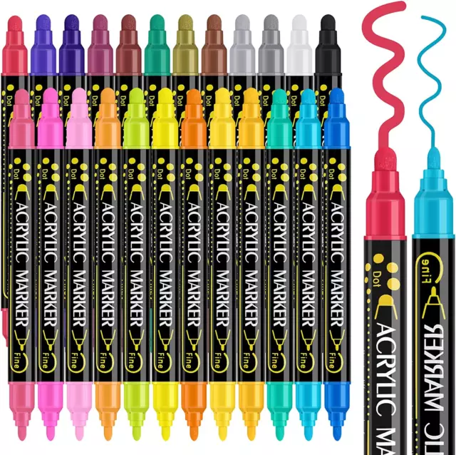 Acrylic Paint Pens 24 with Extra Fine Tip Paint Markers for Canvas
