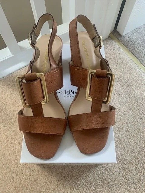 RUSSELL BROMLEY WEDGE Sandals Shoes Size 41 Tan Sling Back New