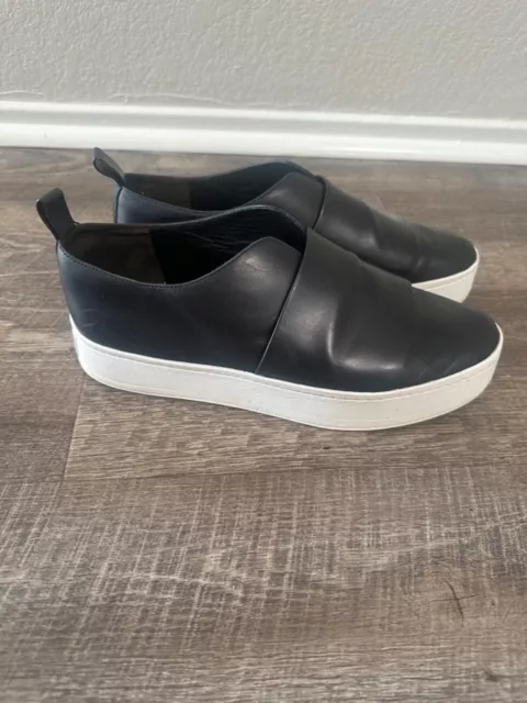 Vince Wallace Leather Black Platform Slip On Shoes Sneaker Womens Size 10