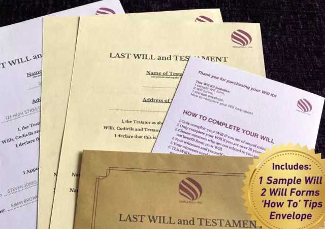 LAST WILL & TESTAMENT KIT - NEW DIY 2024 Simple Will for 1 Person UK