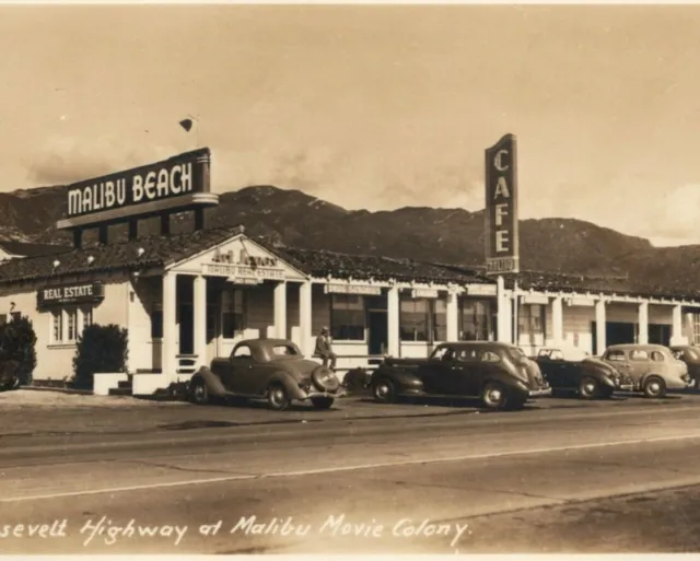 c.1940s Malibu Movie Colony Beach Art Jones Realty Cafe Roosevelt Hwy CA RPPC
