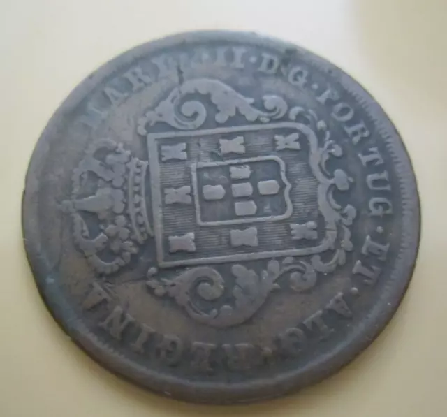 1842 Maria 11 Portuguese Madeira islands 10 Reis Coin