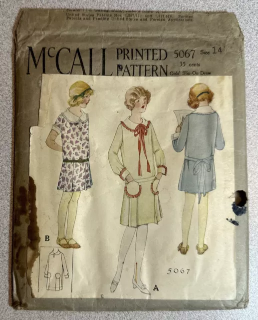 1920s McCall Printed Pattern 5067 Size 14 Girls Slip-on Dress CUT