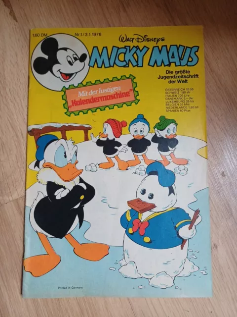 Micky Maus Comic Heft Nr.1 Vom 3.1.1978