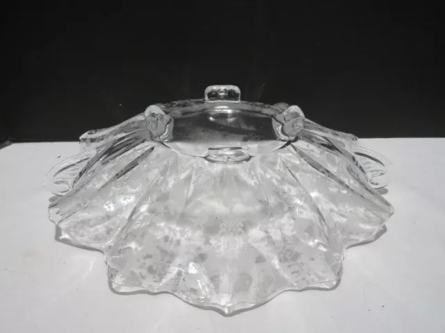 Vtg Cambridge Rose Point Crystal Footed Ruffled Serving Bowl 12" 2