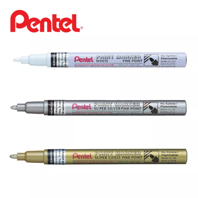 Pentel Permanent Paint Markers MSP10 - Fine Paint Marker - White, Gold, Silver