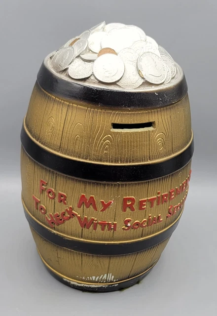 Chalkware Bank A.N. Brooks Retirement Fund Coin Bank Comical Great Condition HTF