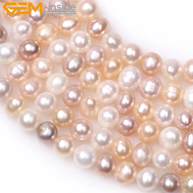 Natural Gemstone Freshwater Pearls Near Round Loose Beads For Jewelry Making 15"