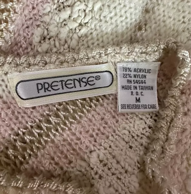 VTG 80S PASTEL Pink Fuzzy Knit Sweater M Open Knit Ivory Dolman Sleeve ...