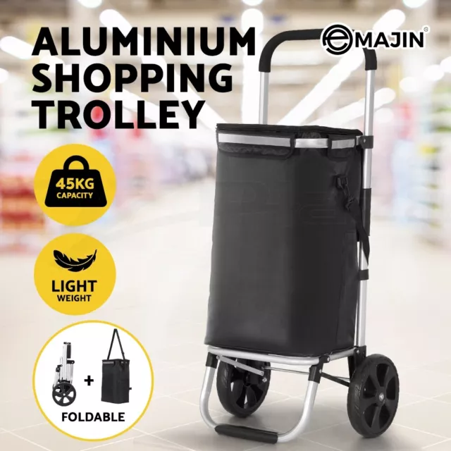 Emajin Foldable Shopping Cart Trolley Grocery Storage Portable Aluminum 45KG