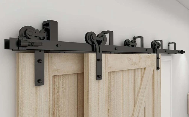 4-20FT Bypass Sliding Barn Door Hardware Kit For Double Door Closet Track Roller