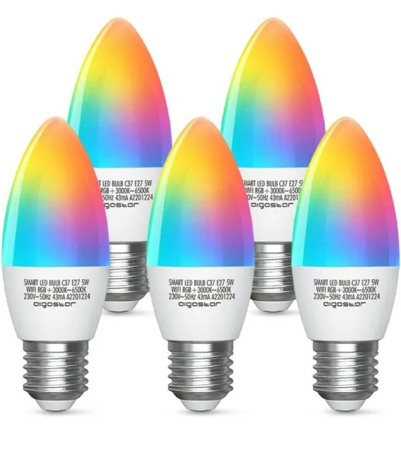 Alexa Glühbirnen E27 Wlan Smart LED-Lampe,5W Mehrfarbige Dimmbare,App Steuern,5