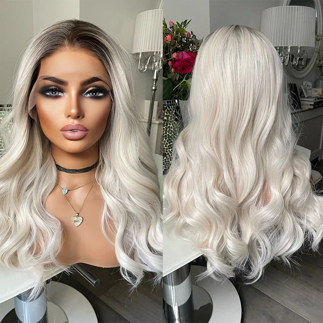 UK 26inch Women Lace Front Wig Heat Resistant Platinum blonde Fashion Wavy
