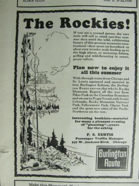 April 1924 Chicago Burlington & Quincy Railroad Ad - The Rockies