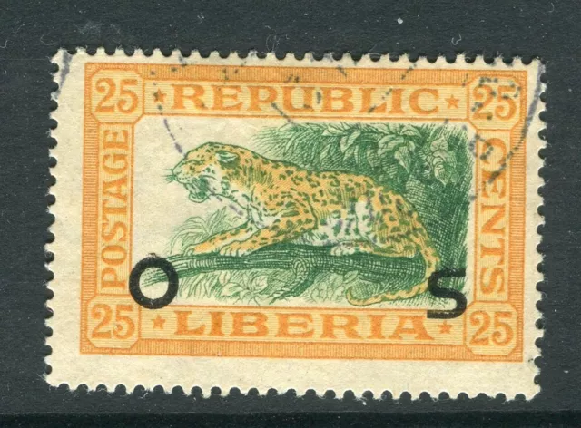 LIBERIA; 1920 early OFFICIAL Pictorial Optd. issue fine used 25c. value