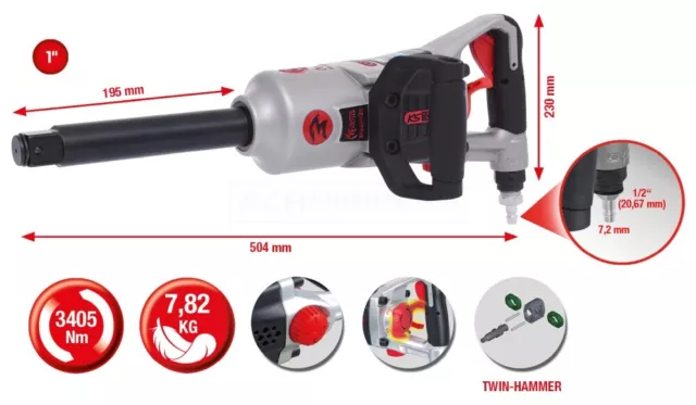 KS Tools 1 " Supermonster Hochleistungs-Druckluft-Schlagschrauber,3405Nm,504 MM 2