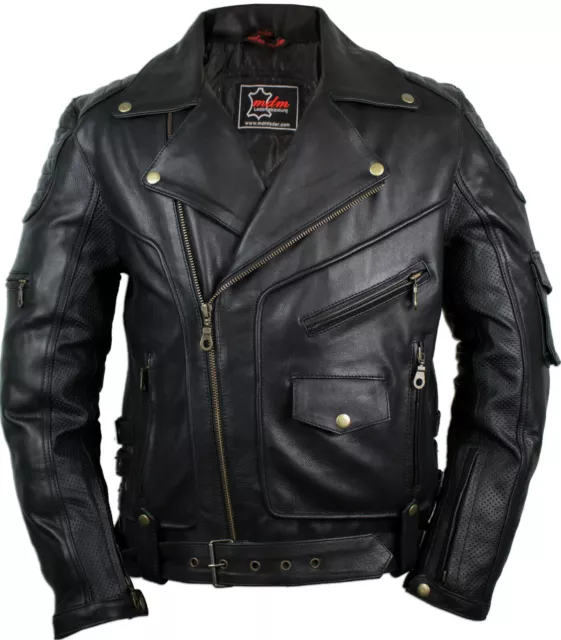 Herren Rocker Lederjacke Chopper Bikerjacke Echtes Leder Motorradjacke Retro