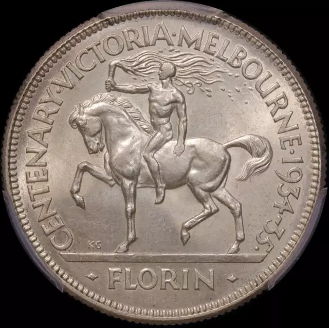 1934/5 Florin Melbourne Centenary Gem Unc (PCGS MS65)