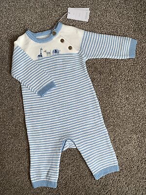 Brand New Knitted Mothercare Baby boy Blue Romper 1 Month Newborn
