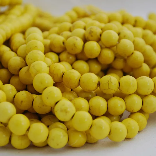 15.5" Semi Precious Gemstone Yellow (Dyed) Turquoise Round Beads  4mm - 10mm