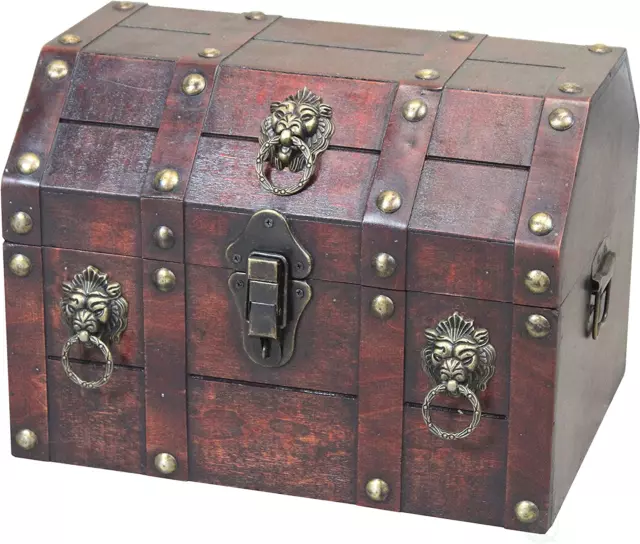 Antique Wooden Pirate Chest with Lion Rings