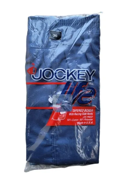 Vtg 1985 Jockey Life Tapered Boxer Sz 36 Navy Blue Underwear Shorts USA Made NOS