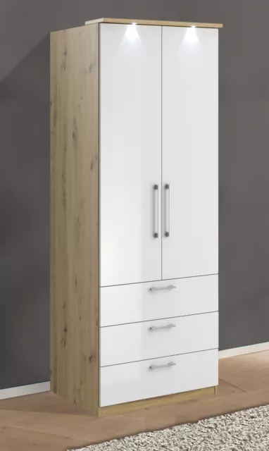 Penderie " Optima " Porte Battante Cabinet 90cm Artisan Chêne Blanc Brillant