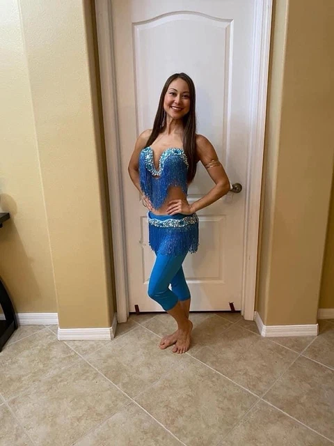 egyptian professional belly dance costume Bra Belt Blue Beaded Skirt