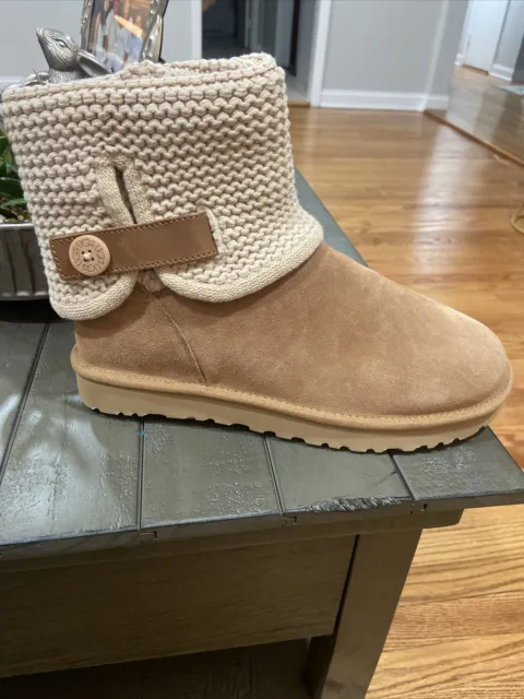 UGG Shaina New Women's Knit Cuff Wool Lined Boots in Chestnut Suede Size 11