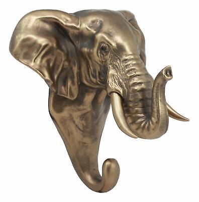 Elephant Animal Head Single Wall Hook Hanger Animal Shape Rustic Faux Bronze
