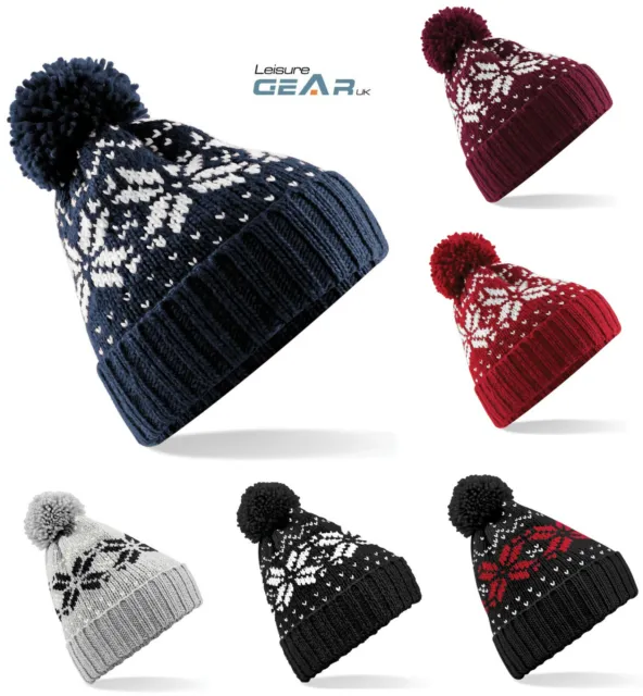 Womens Mens Winter Bobble Hat Ladies Fairisle Woolly Apres Ski Pom Pom Beanie