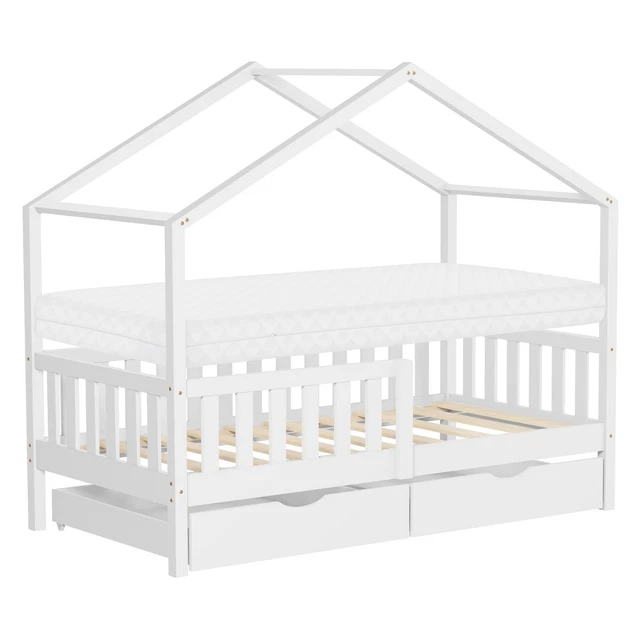 Giroletto Singolo In Legno Massello - 75x190cm, Bianco, Con Doghe In Compensato - Foto 8