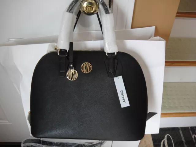 New  DKNY BRYANT PARK  Black Dome Leather Satchel Bag.$350.00.100%Authentic 3