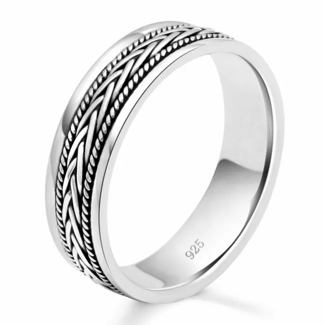 Chevalière Anneau Bande Motif Tressé 925er Sterling Argent Noirci Femmes Hommes 2