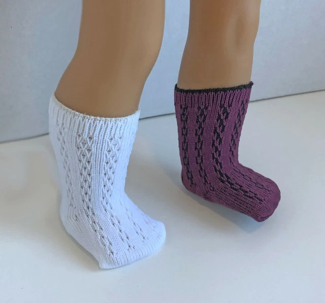 Lot 2 Socks Patterned White Plum Cranberry for 18" American Girl Doll Clothes AG