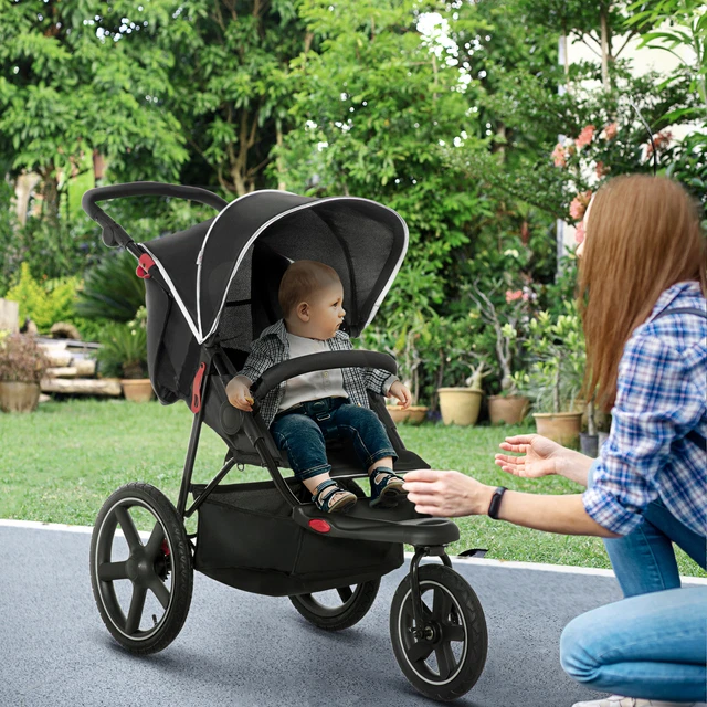 HOMCOM Foldable Three-Wheeler Baby Stroller w/ Sun Canopy, Storage,Refurbished 2