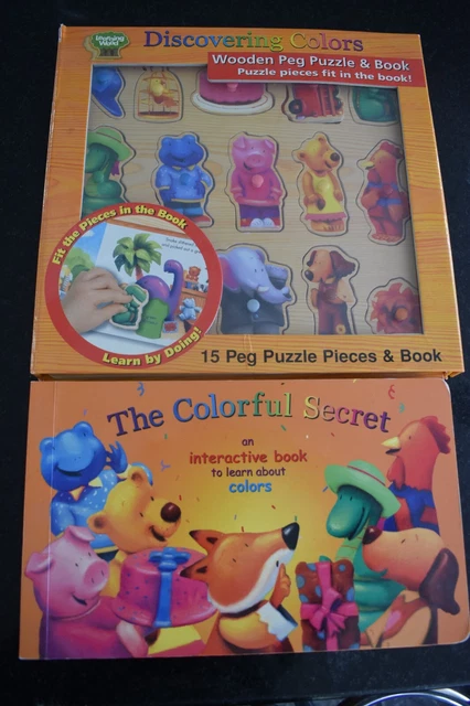 The Colorful Secret - 15 Peg Puzzle Pieces & Interactive Book to Learn Colors