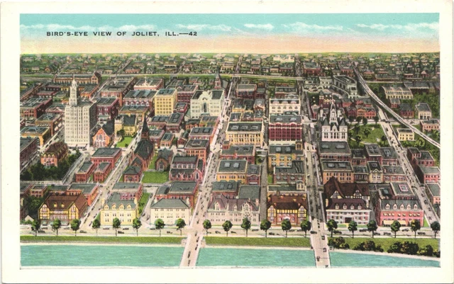 BIRDS EYE VIEW AERIAL original antique postcard JOLIET ILLINOIS IL c1920s
