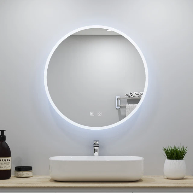 ROUND BATHROOM MIRROR with Light Dimmable LED Demister Touch Sensor ...