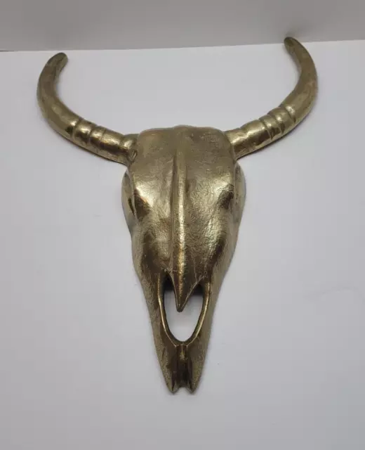 Wall-Mounted Cast Brass Steer Skull Cow Bull Western Wall Art Metal